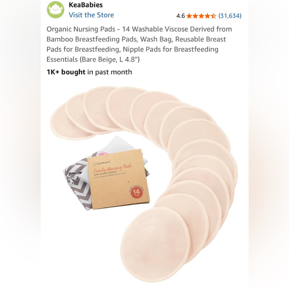 5/$30 KeaBabies Organic 14 Nursing Pads - Bare Beige L Wash Bag & Wet Bag NWT